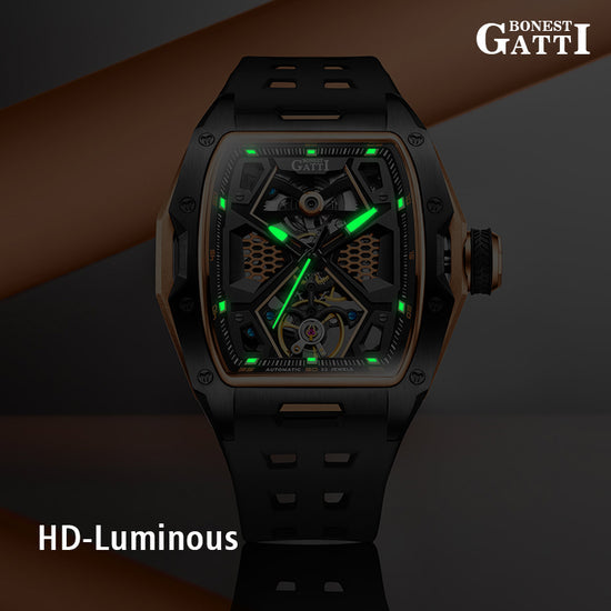 BONEST GATTI Automatic Skeleton Movement Barrel shaped Case Luminous BG5501 TIMEMASTER