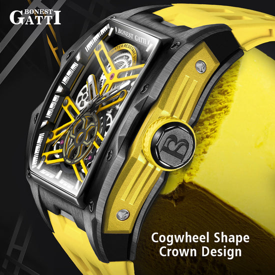BONEST GATTI Automatic Skeleton Movement Barrel shaped Case Luminous BG5502 TIMEMASTER