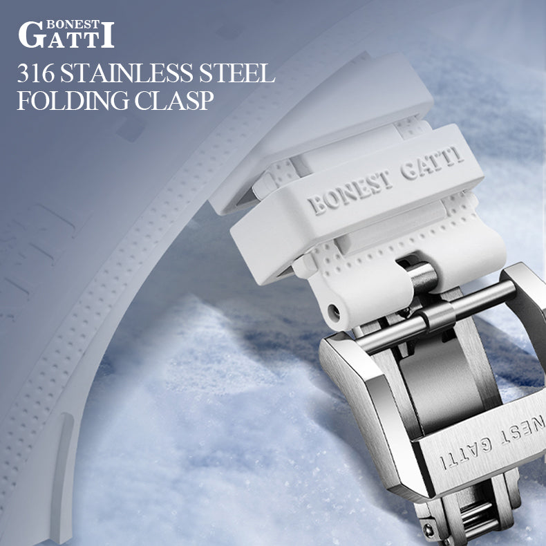 BONEST GATTI Crystal Case 3D Polar Bear Tonneau shaped Skeleton Movement K9 Crystal Case Fluororubber Strap Watch Luminous GB6002 TIMEMASTER