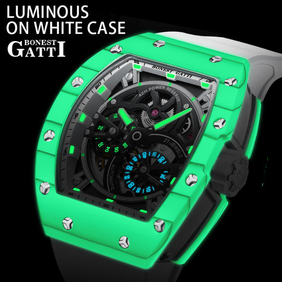 BONEST GATTI Carbon fiber + Aluminum alloy Case Barrel shaped Tonneau watch Skeleton Movement Sapphire Crystal Quick- Release Strap Watch BG9004 TIMEMASTER