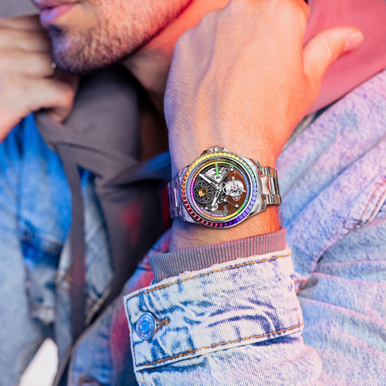 BONEST GATTI Automatic Tourbillon Movement Rainbow Bezel BG7002 TIMEMASTER