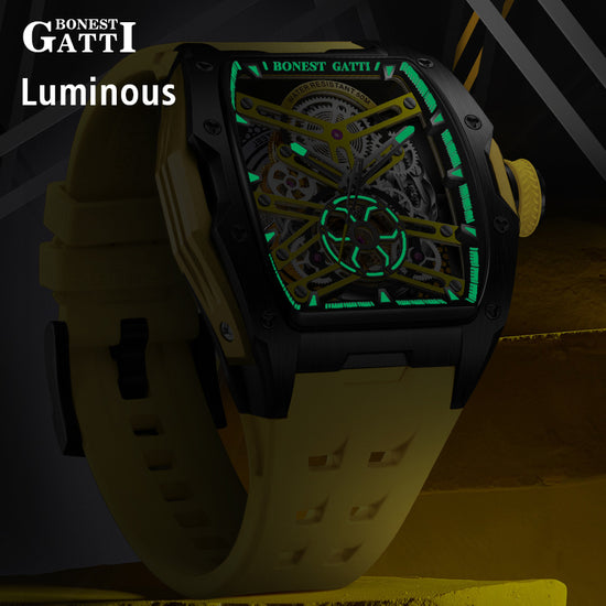 BONEST GATTI Automatic Skeleton Movement Barrel shaped Case Luminous BG5502 TIMEMASTER