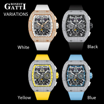 BONEST GATTI 224 Zricon Bezel Tonneau shaped Skeleton Sapphire Crystal Watch BG5004 TIMEMASTER