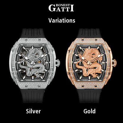 BONEST GATTI Barrel Dragon 184 zircon Bezel Men's Automatic Mechanical Watch Luminous BG5605 TIMEMASTER