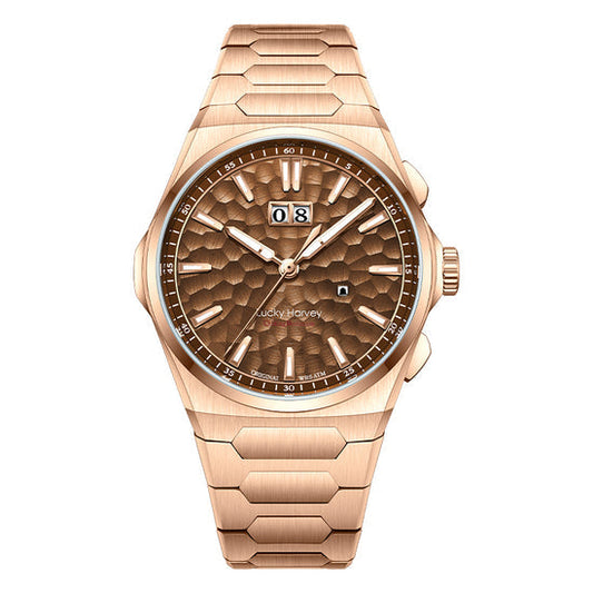 【Limited Edition 300pcs】Hammer Dial Big Date Automatic Winding Gold Brown Chiming Watch Lucky Harvey TIMEMASTER