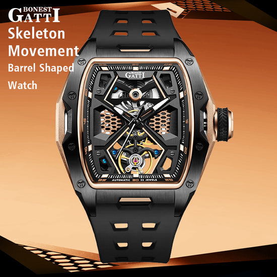 BONEST GATTI Automatic Skeleton Movement Barrel shaped Case Luminous BG5501 TIMEMASTER