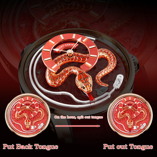 【Limited Edition 100pcs】2025 Red Enamel Snake Automata Chiming Mechanical New Watch Lucky Harvey TIMEMASTER