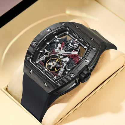 BONEST GATTI Automatic Tonneau Watch Spartan Warrior Series Carbon Fiber Skeleton Self Wind Movement Sapphire Crystal Luminous Watch BG9009 TIMEMASTER