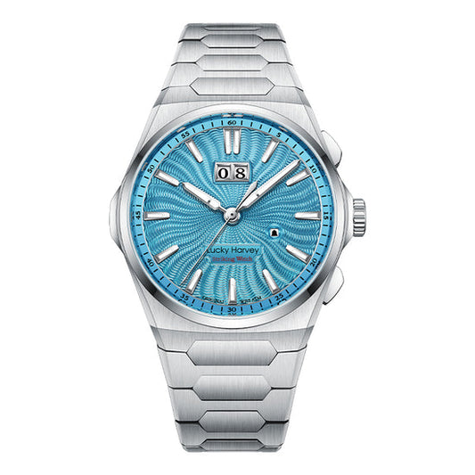 【Limited Edition 300PCS】Sound Of Nature Guilloché Ice Blue Dial Big Date Chiming Automatic Watch Lucky Harvey TIMEMASTER