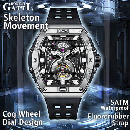 BONEST GATTI 361L Case Barrel shaped watch Skeleton Movement Crystal Sapphire Watch BG5701 TIMEMASTER