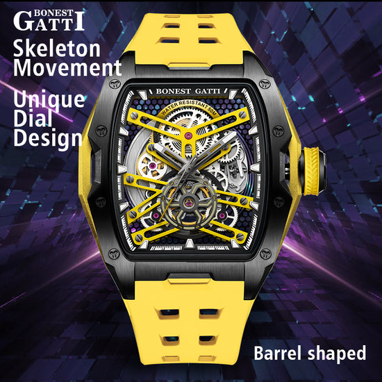 BONEST GATTI Automatic Skeleton Movement Barrel shaped Case Luminous BG5502 TIMEMASTER
