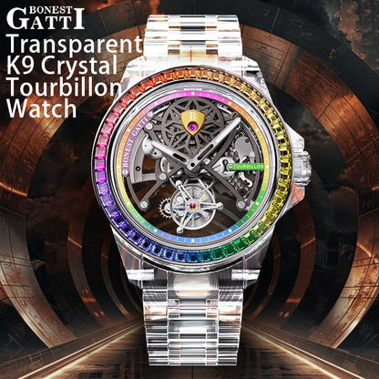 BONEST GATTI Automatic Tourbillon Movement Rainbow Bezel BG7002 TIMEMASTER