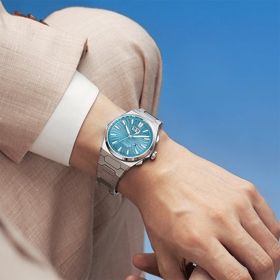 【Limited Edition 300PCS】Sound Of Nature Guilloché Ice Blue Dial Big Date Chiming Automatic Watch Lucky Harvey TIMEMASTER