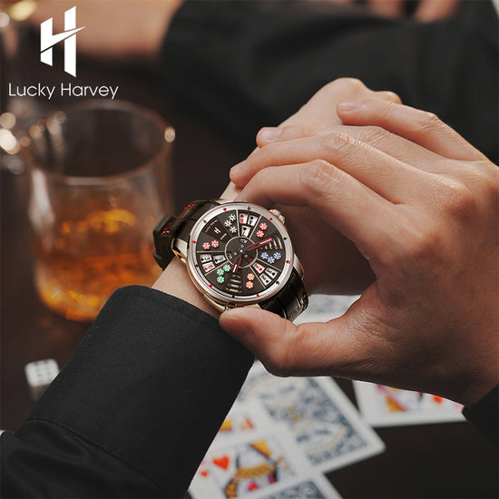 Player Series Silver Three Card Poker Automatic Watch Lucky Harvey TIMEMASTER