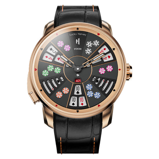 Player Series Gold Three Card Poker Automatic Watch Lucky Harvey TIMEMASTER