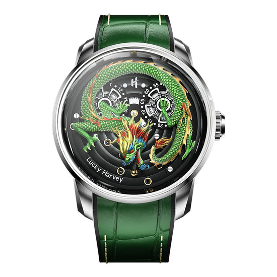 Green Dragon Automatic Watch Spit out Gold Bead Luminous Lucky Harvey TIMEMASTER