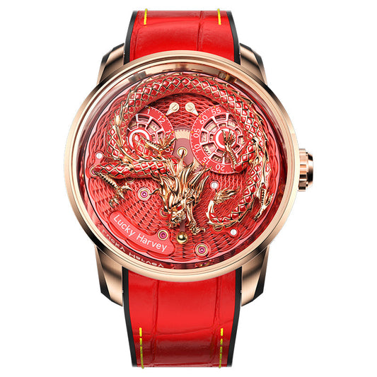 【Limited Edition】2024 Red Enamel Dragon Scale 999 Gold Pearl Automata Watch 100PCS Lucky Harvey TIMEMASTER