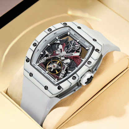 BONEST GATTI Automatic Tonneau Watch Spartan Warrior Series Carbon Fiber Skeleton Self Wind Movement Sapphire Crystal Luminous Watch BG9009 TIMEMASTER