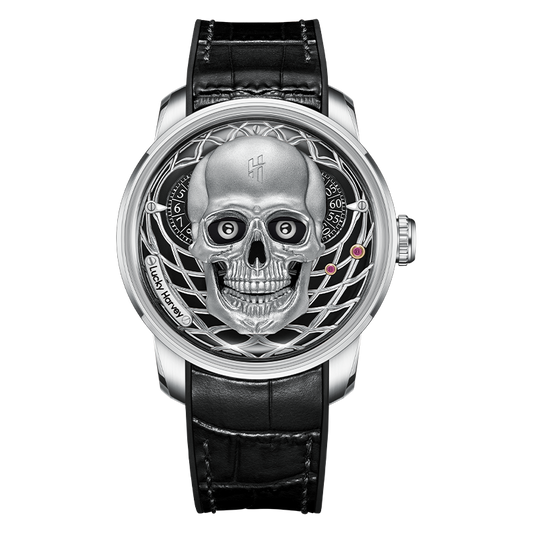 【Limited Edition 111pcs】Silver Skull Automatic Mechanism Watch Lucky Harvey TIMEMASTER