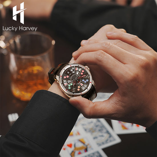 Player Series Gold Three Card Poker Automatic Watch Lucky Harvey TIMEMASTER