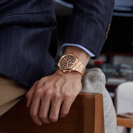 【Limited Edition 300pcs】Hammer Dial Big Date Automatic Winding Gold Brown Chiming Watch Lucky Harvey TIMEMASTER
