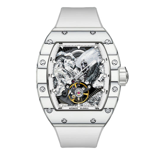 BONEST GATTI Carbon fiber + Aluminum alloy Case Barrel shaped road of climb 3D Mountain climber pattern Skeleton Movement Sapphire Crystal Watch BG9002 TIMEMASTER