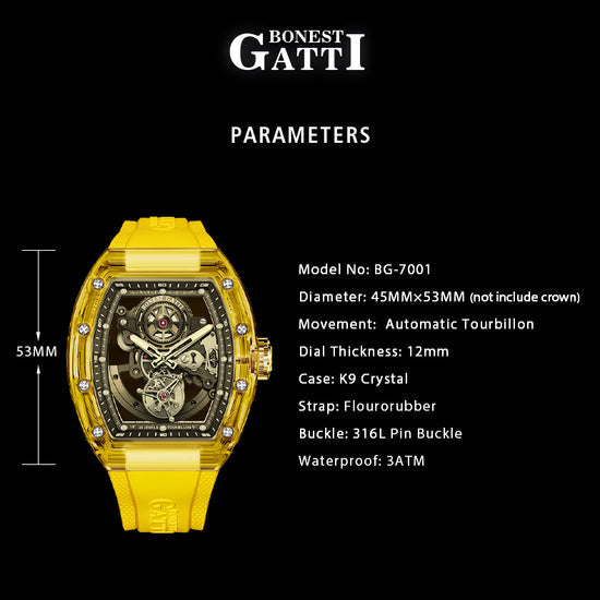 BONEST GATTI Tourbillon Skeleton Movement Watch BG7001 TIMEMASTER