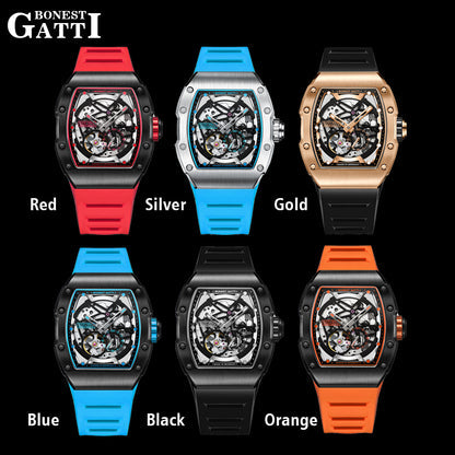 BONEST GATTI CITIZEN Skeleton Automatic Mechanical Movement Sapphire Barrel shaped Case Luminous BG9901-A TIMEMASTER