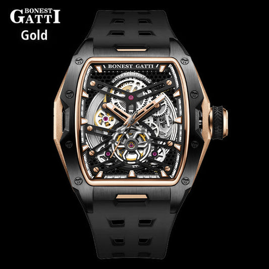 BONEST GATTI Automatic Skeleton Movement Barrel shaped Case Luminous BG5502 TIMEMASTER