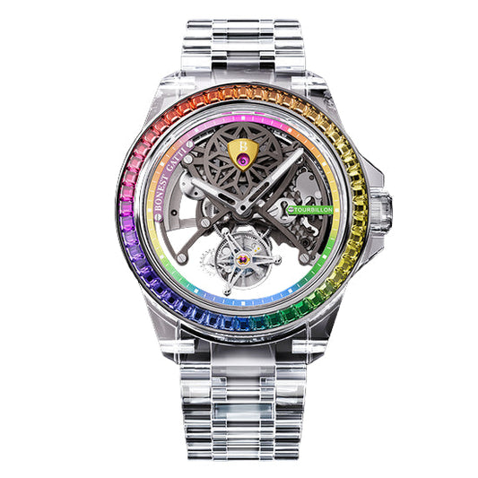 BONEST GATTI Automatic Tourbillon Movement Rainbow Bezel BG7002 TIMEMASTER