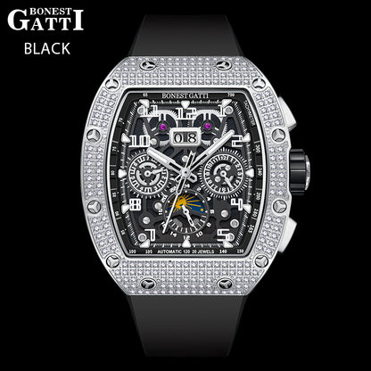BONEST GATTI 224 Zricon Bezel Tonneau shaped Skeleton Sapphire Crystal Watch BG5004 TIMEMASTER