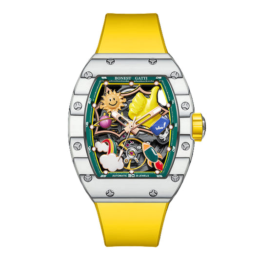 BONEST GATTI Carbon fiber + Aluminum alloy Case Barrel shaped Thumbs Up Series funny watch Skeleton Movement Crystal Sapphire Watch BG9001 TIMEMASTER