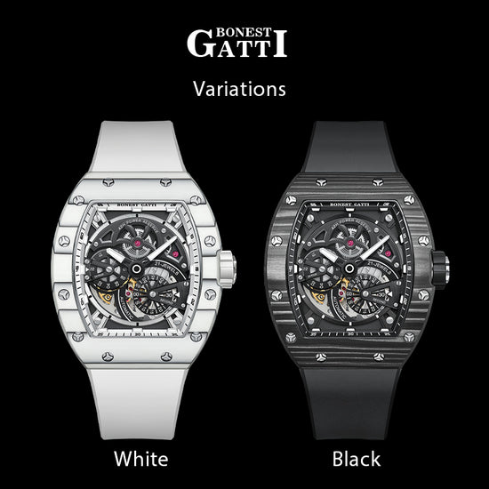 BONEST GATTI Carbon fiber + Aluminum alloy Case Barrel shaped Tonneau watch Skeleton Movement Sapphire Crystal Quick- Release Strap Watch BG9004 TIMEMASTER