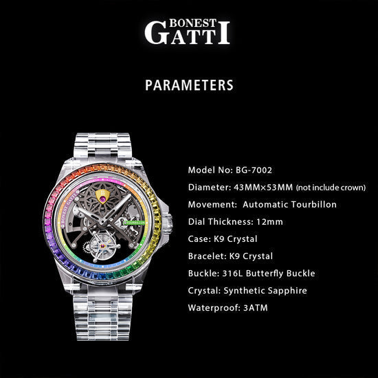 BONEST GATTI Automatic Tourbillon Movement Rainbow Bezel BG7002 TIMEMASTER