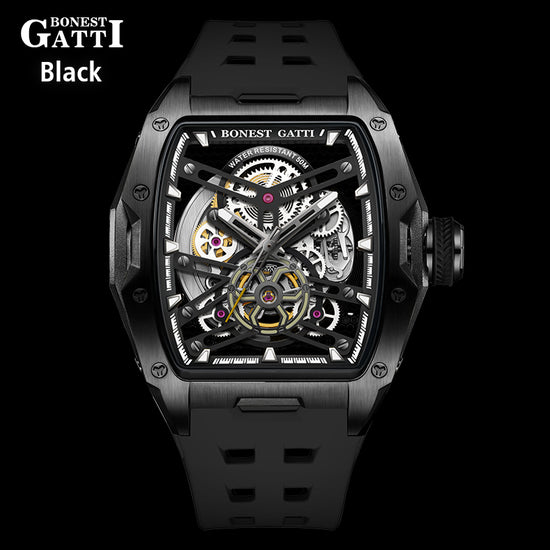 BONEST GATTI Automatic Skeleton Movement Barrel shaped Case Luminous BG5502 TIMEMASTER
