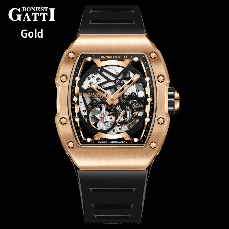 BONEST GATTI CITIZEN Skeleton Automatic Mechanical Movement Sapphire Barrel shaped Case Luminous BG9901-A TIMEMASTER