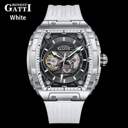 BONEST GATTI Barrel shaped Skeleton Movement Watch Luminous BG5602 TIMEMASTER