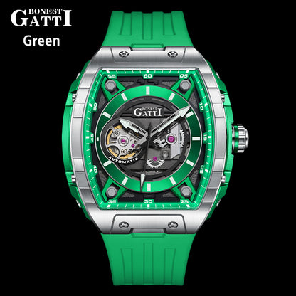 BONEST GATTI Barrel shaped Skeleton Movement Watch Luminous BG5602 TIMEMASTER
