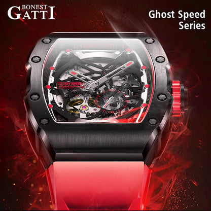 BONEST GATTI CITIZEN Skeleton Automatic Mechanical Movement Sapphire Barrel shaped Case Luminous BG9901-A TIMEMASTER