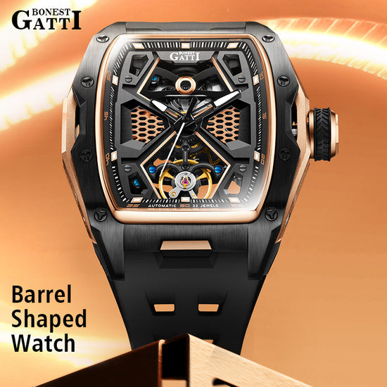 BONEST GATTI Automatic Skeleton Movement Barrel shaped Case Luminous BG5501 TIMEMASTER