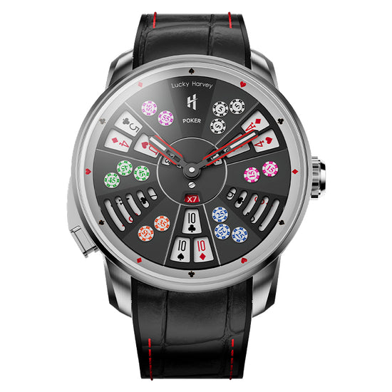 Player Series Silver Three Card Poker Automatic Watch Lucky Harvey TIMEMASTER