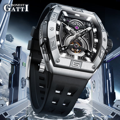 BONEST GATTI 361L Case Barrel shaped watch Skeleton Movement Crystal Sapphire Watch BG5701 TIMEMASTER