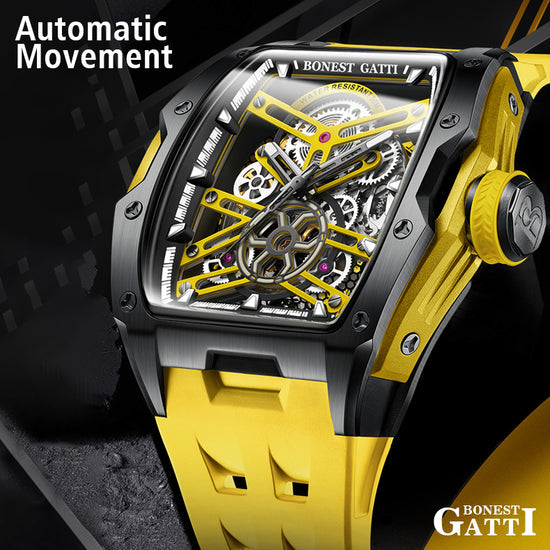 BONEST GATTI Automatic Skeleton Movement Barrel shaped Case Luminous BG5502 TIMEMASTER