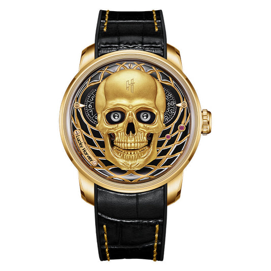 【Limited Edition 111pcs】Gold Skull Automatic Mechanism Watch Lucky Harvey TIMEMASTER