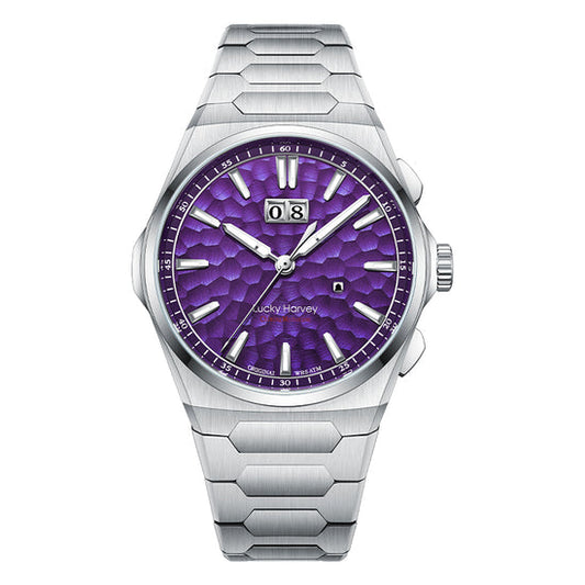 【Limited Edition 300pcs】Hammer Dial Big Date Automatic Winding Purple Chiming Watch Lucky Harvey TIMEMASTER