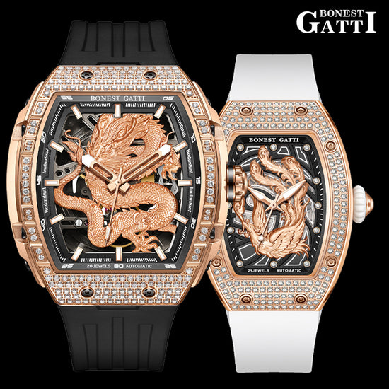 BONEST GATTI Barrel Dragon & Phoenix Couple Watch Automatic Mechanical Movement Luminous BG9910 TIMEMASTER