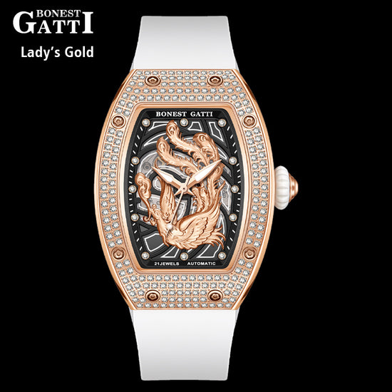 BONEST GATTI Barrel Dragon & Phoenix Couple Watch Automatic Mechanical Movement Luminous BG9910 TIMEMASTER