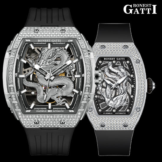 BONEST GATTI Barrel Dragon & Phoenix Couple Watch Automatic Mechanical Movement Luminous BG9910 TIMEMASTER