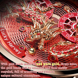 【Limited Edition】2024 Red Enamel Dragon Scale 999 Gold Pearl Automata Watch 100PCS Lucky Harvey TIMEMASTER