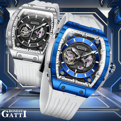 BONEST GATTI Barrel shaped Skeleton Movement Watch Luminous BG5602 TIMEMASTER